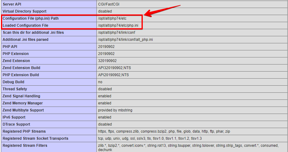 Info php.ini file