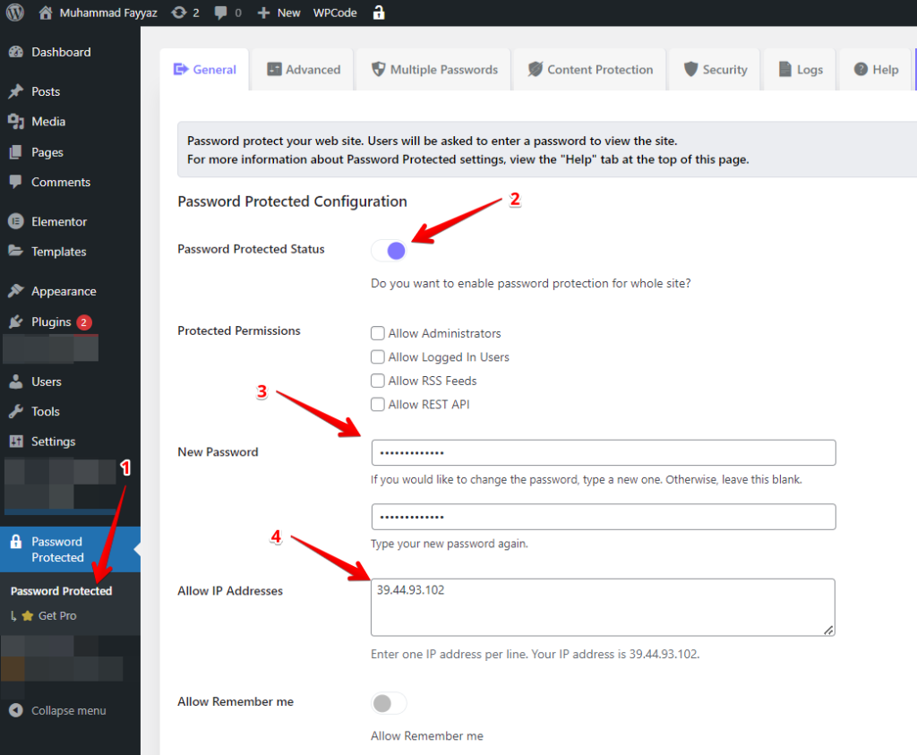 WordPress staging site with password protection