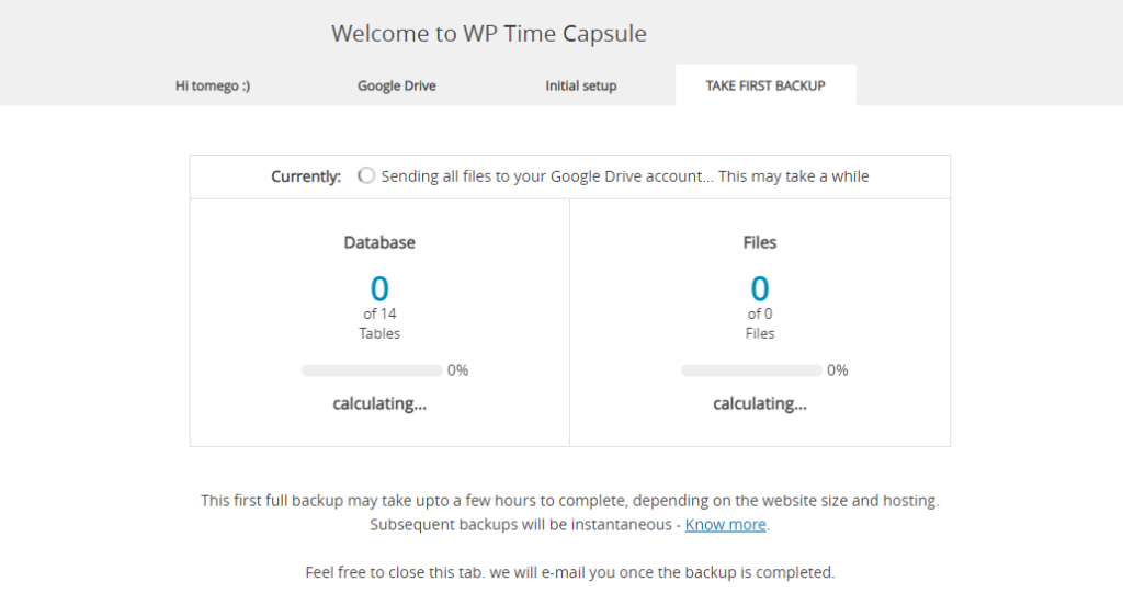 WP Time Capsule Backup Process Started