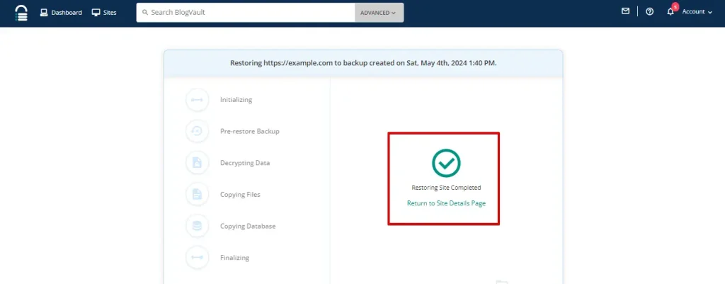 BlogVault Restore Successfully