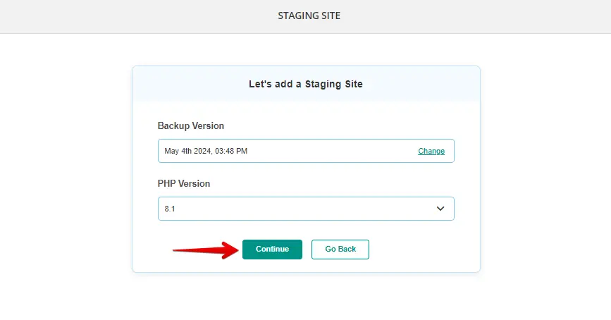 BlogVault Staging Continue Button