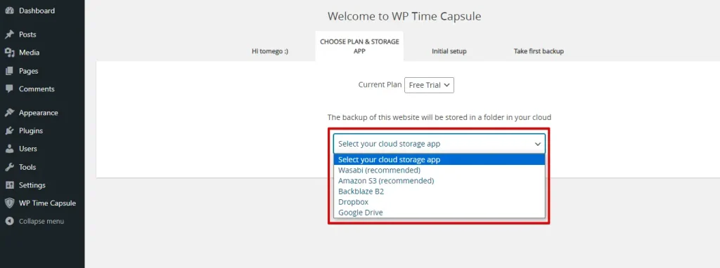 WP Time Capsule Cloud Storage