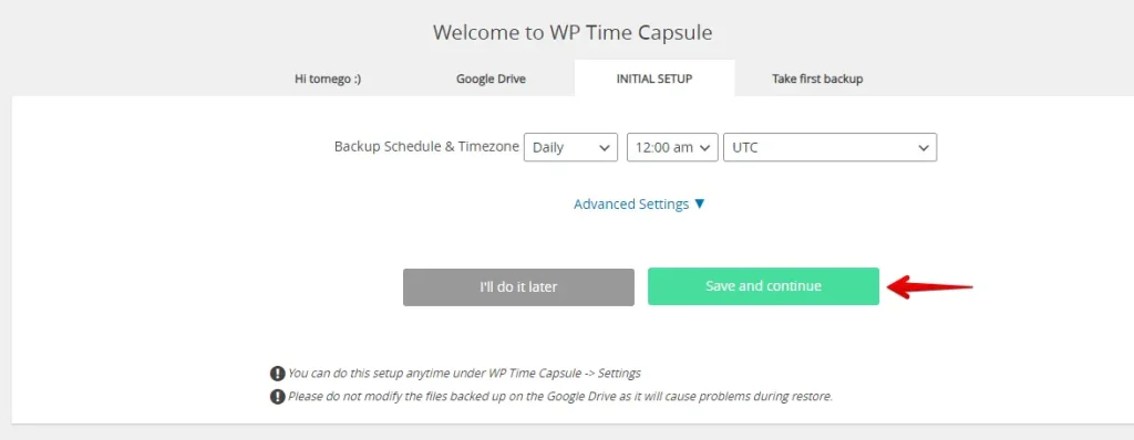 Setup Automatic Backup WP Time Capsule