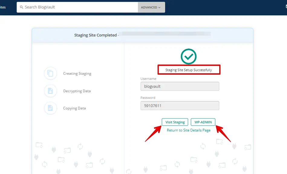 BlogVault Staging Site Creatd Successfully