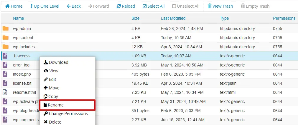 Rename .htaccess File