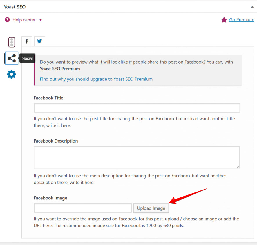 Yoast SEO Facebook Upload