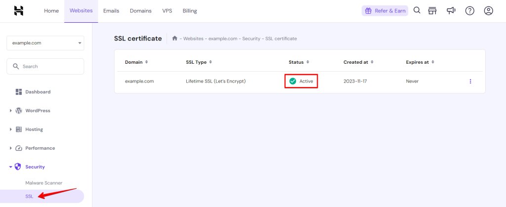 check SSL status in hostinger for cURL Error 28