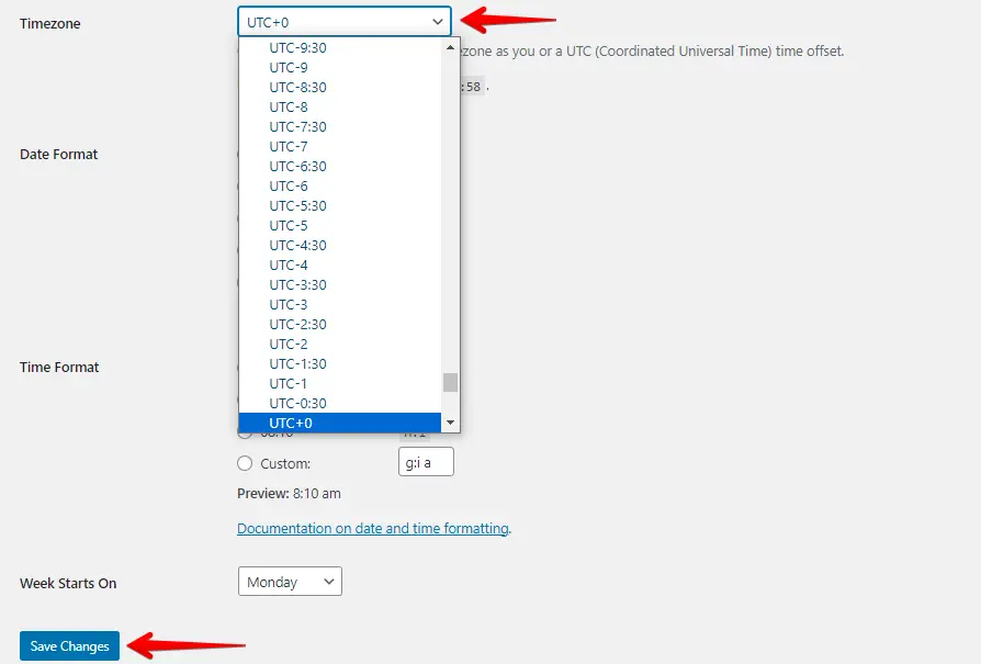 check WordPress timezone settings to Resolve the Missed Schedule Post Error