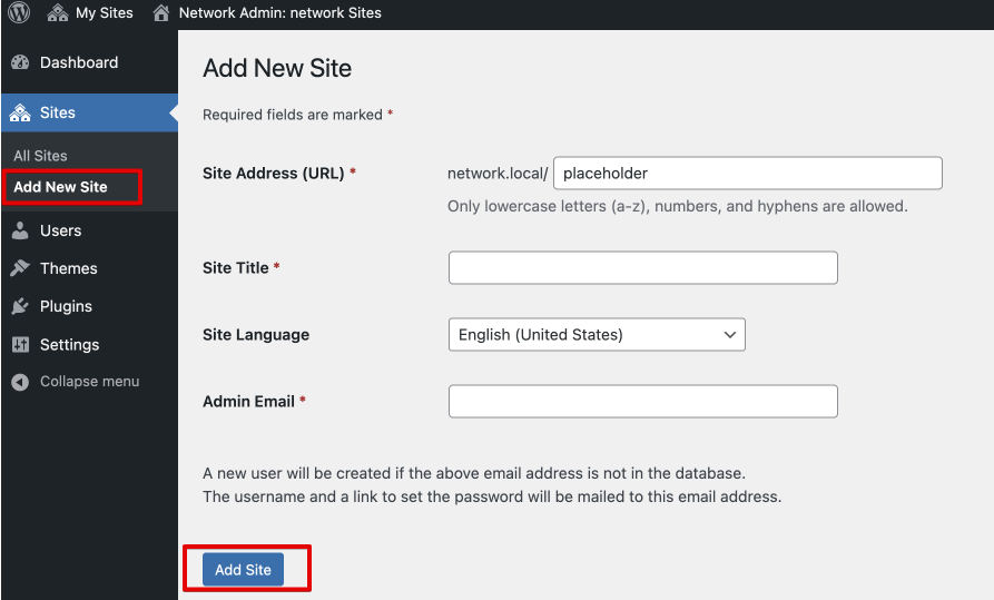 Create a new blank network site before importing the network backup.