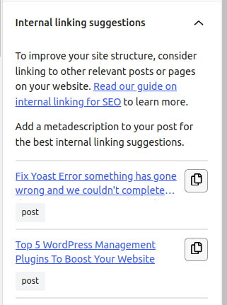 Yoast Internal Linking Suggestions