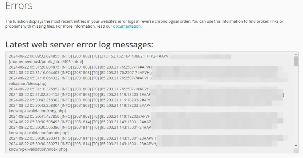 Review Web Server Error Log