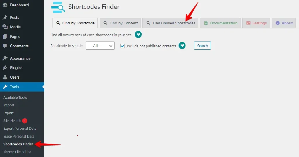 In the "Shortcode Finder" plugin, use the Find Unused Shortcodes option to scan your site