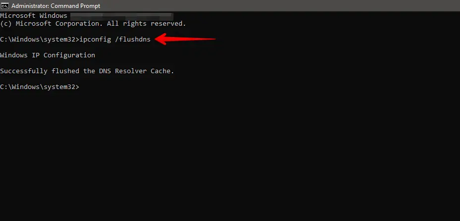 Flush your DNS cache successfully using Command Prompt (cmd).