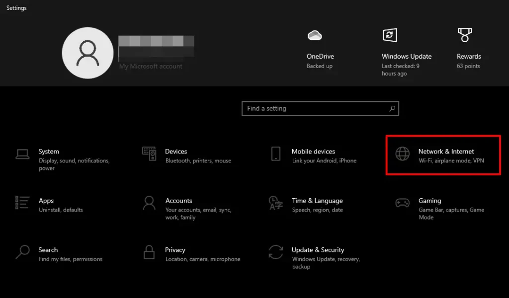 Network & Internet settings to disable the proxy.