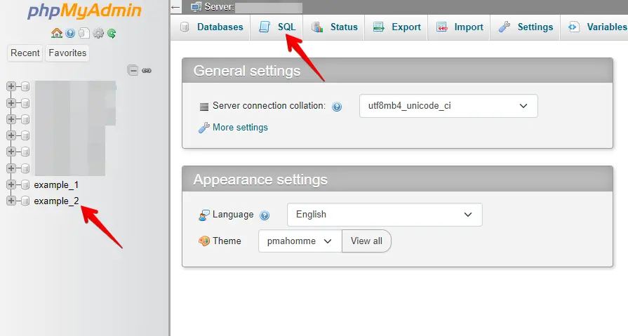 Select your database and click on the SQL tab to run queries.