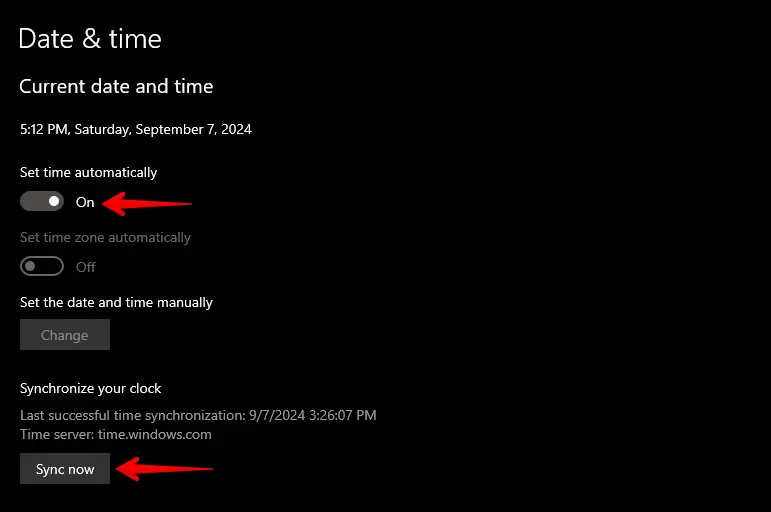 Enable Automatic Set Time Fix the “SSL Handshake Failed” Error 