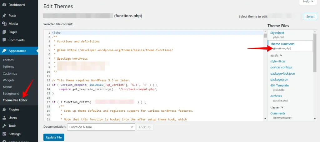 Find the functions.php file within your theme's directory.