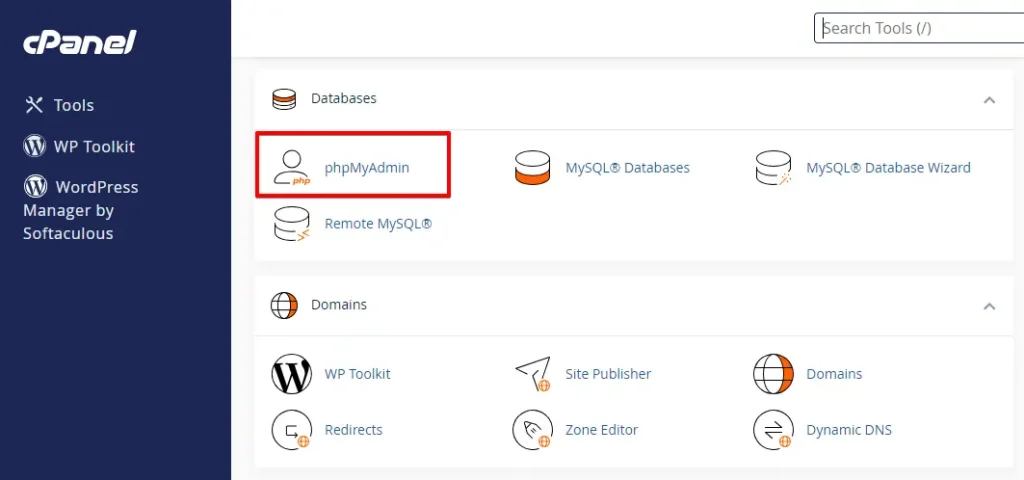 Access the phpMyAdmin option in your cPanel