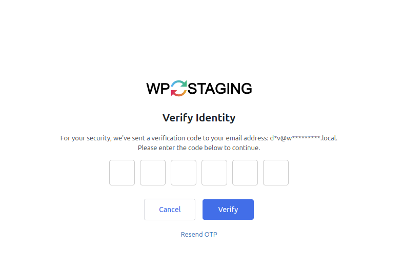 WP Staging OTP Verification Code Two factor authentication for improved security.