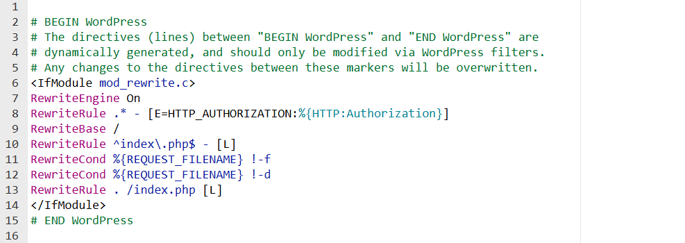 Avoid editing code within the # BEGIN WordPress and # END WordPress tags in .htaccess