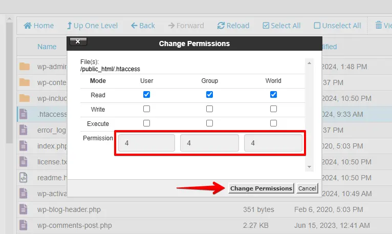 Set the file permissions to 444 in the dialog box