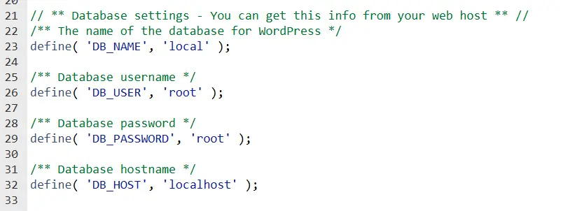 Picture: Database credentials