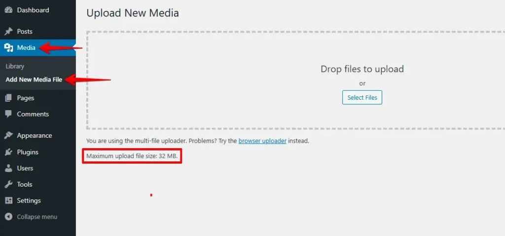 Check WordPress maximum upload file size