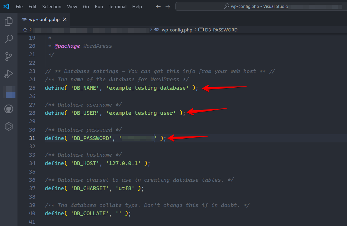 Change database name, change user name and password