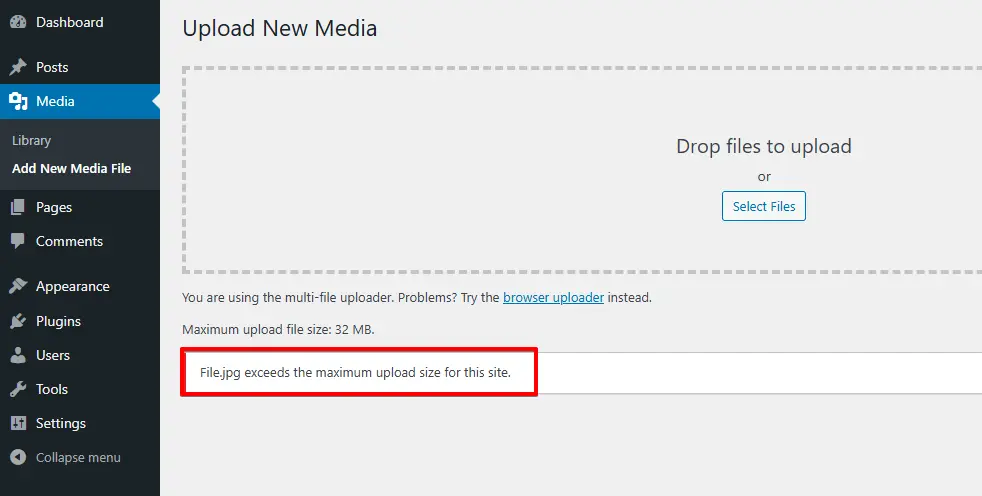 Error File Exceeds the Maximum Upload Size