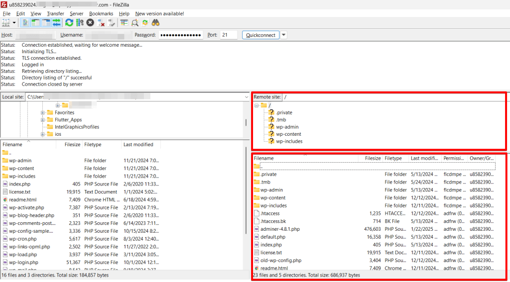 FileZilla user interface