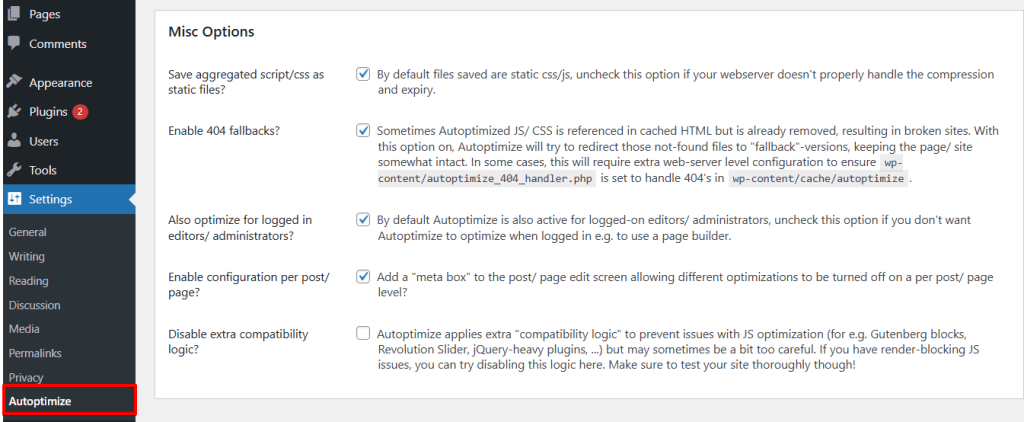 WordPress Speed Up Settings