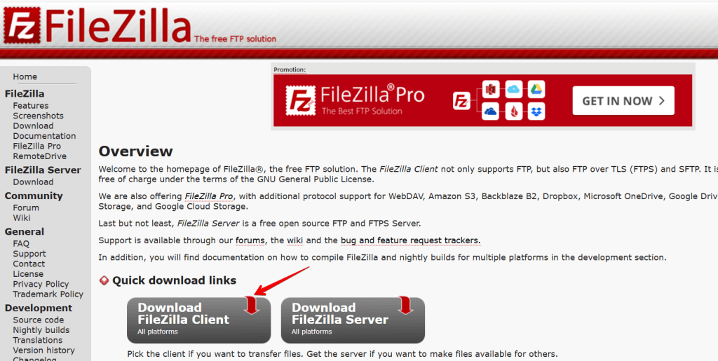 Donwload FileZilla as FTP client for downloading the backup file