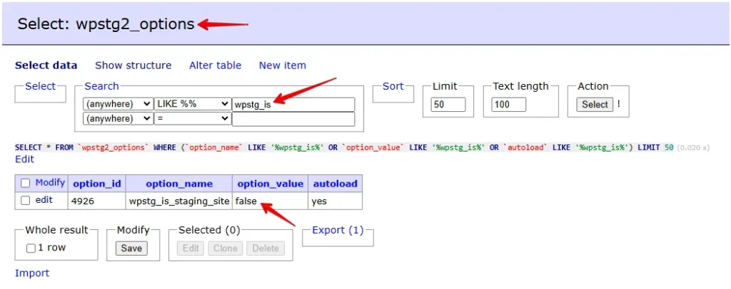 WP Staging Database 