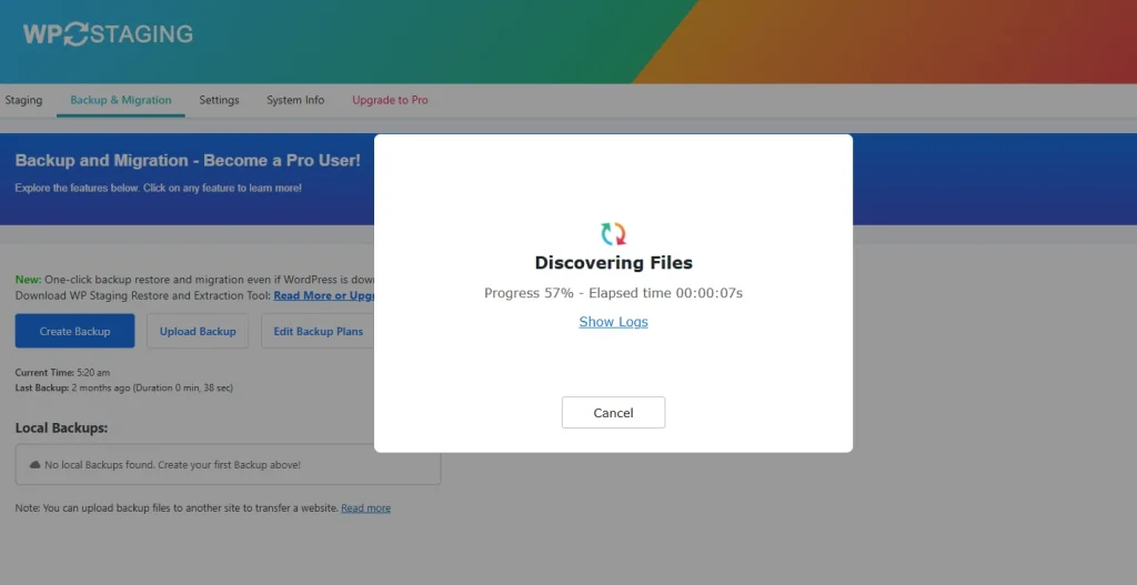 WP Staging Processing Backup