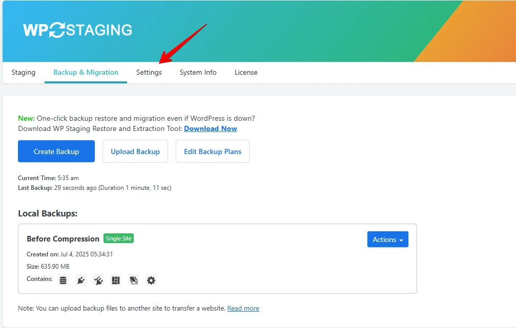 WP Staging - Settings